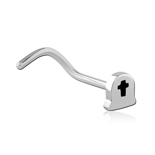 Headstone Silver Stainless Steel Curved Screw Nose Stud