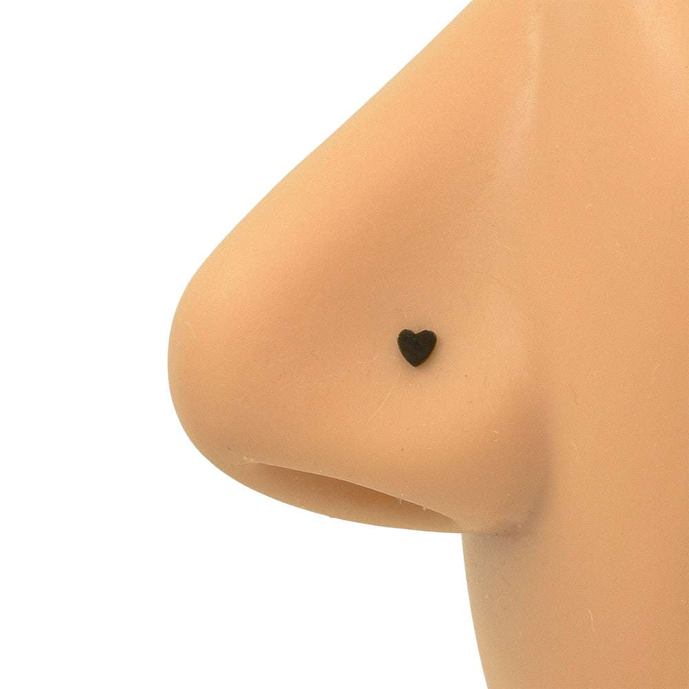 Heart Black Stainless Steel L Bend Nose Stud