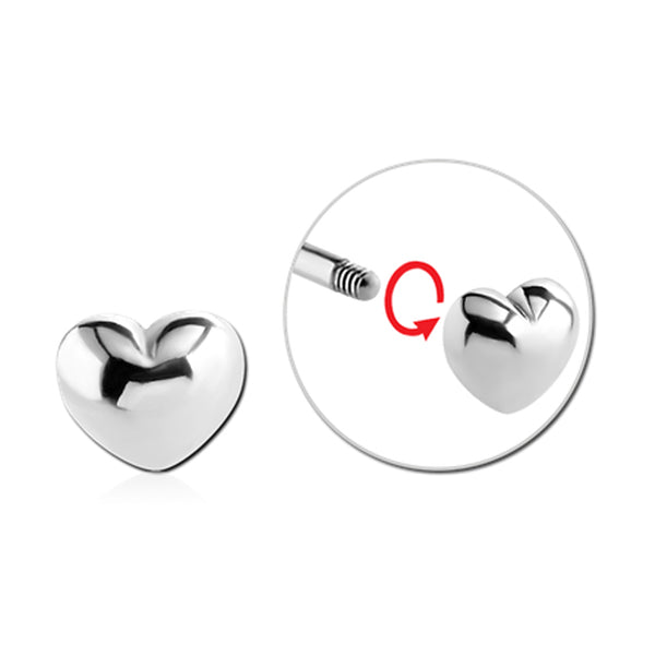 Heart Silver Stainless Steel Externally Threaded Attachment