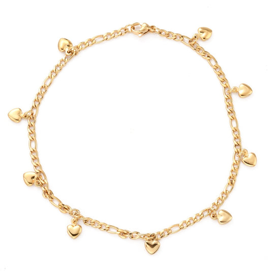 Hearts Figaro Chain Golden Stainless Steel Anklet