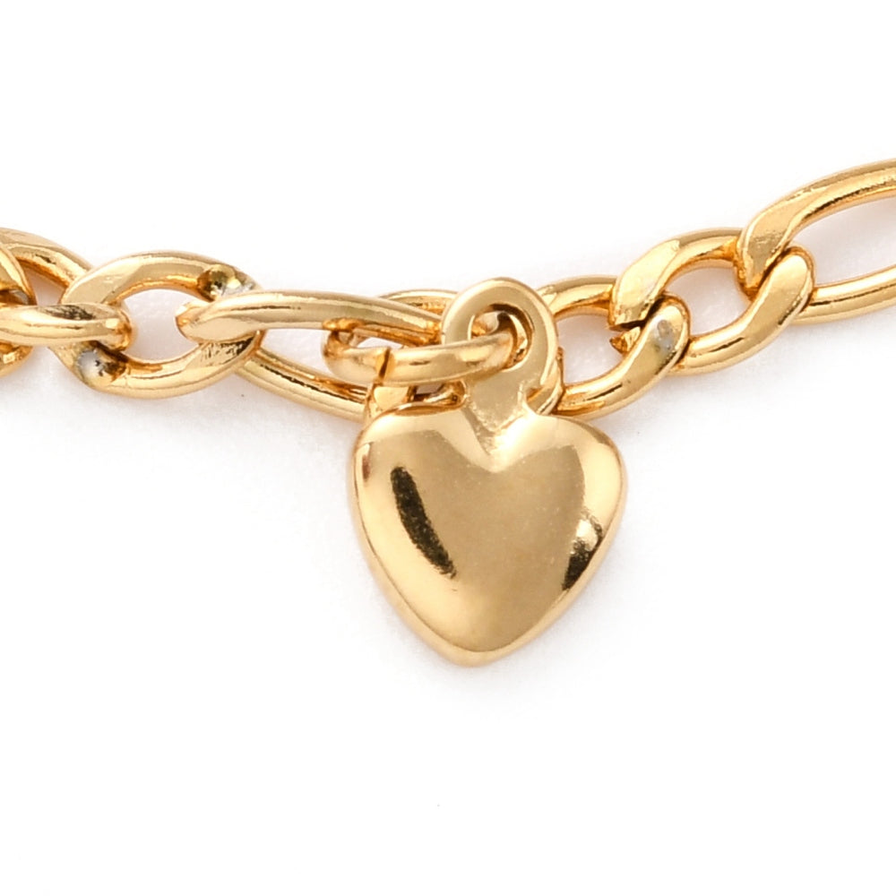 Hearts Figaro Chain Golden Stainless Steel Anklet