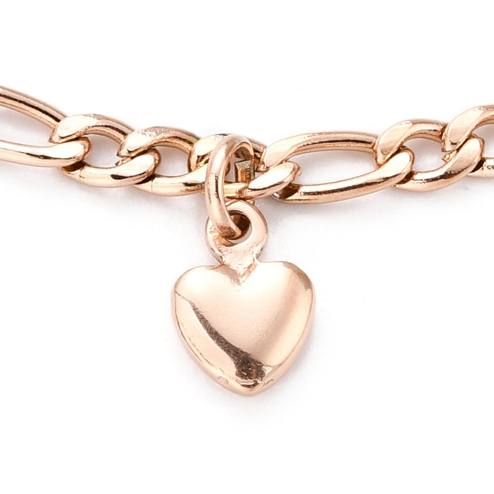 Hearts Figaro Chain Rose Gold Stainless Steel Anklet