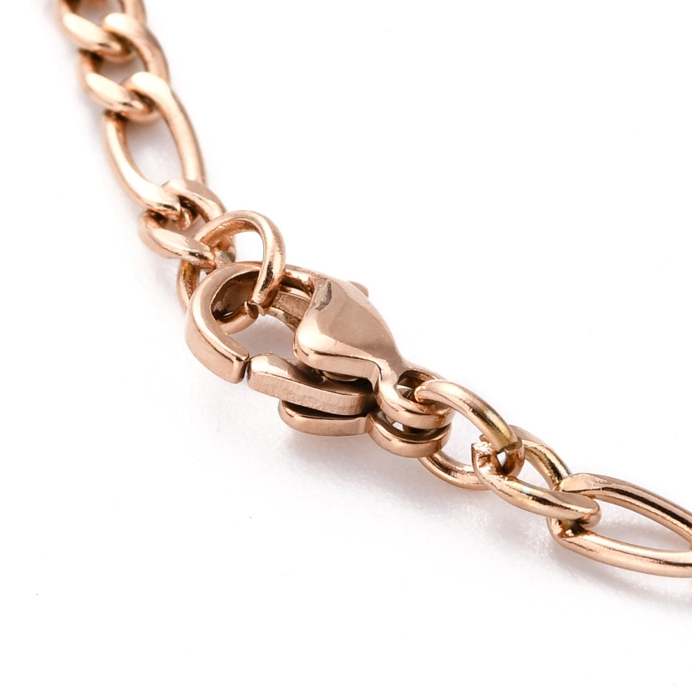 Hearts Figaro Chain Rose Gold Stainless Steel Anklet