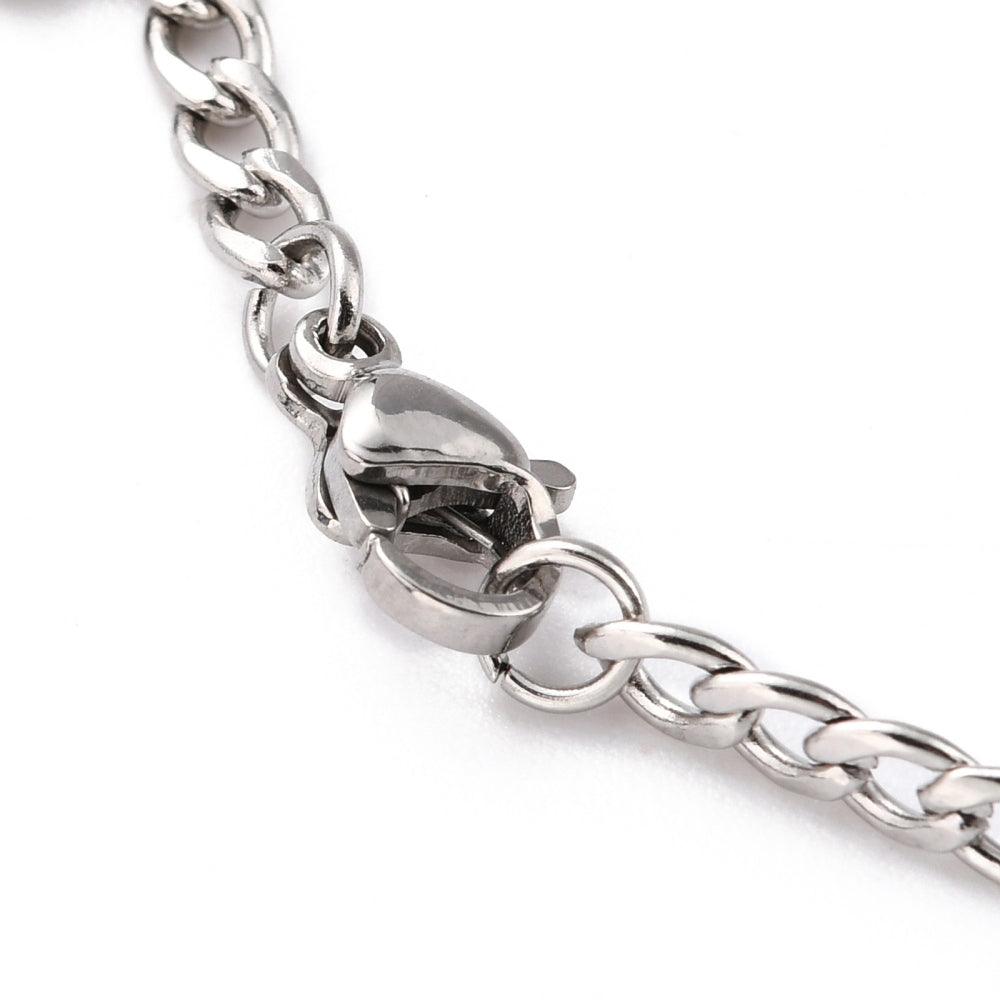 Figaro Chain With Hearts Silver Stainless Steel Anklet