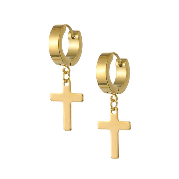 Cross Golden Stainless Steel Huggie Hoop Earrings