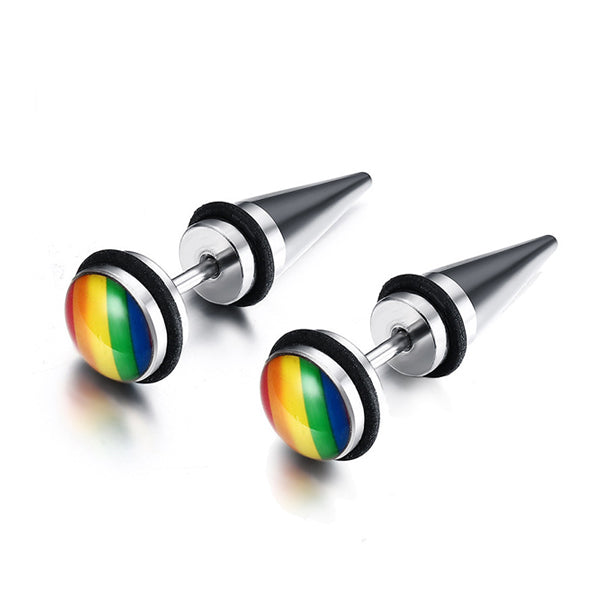 LGBTQ+ Pride Rainbow Silver Titanium Steel Fake Taper Ear Plugs