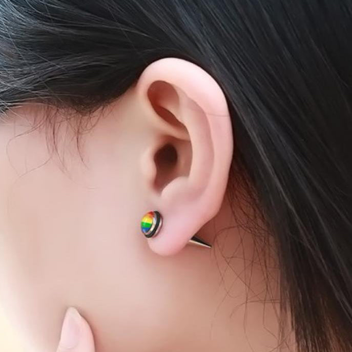 LGBTQ+ Pride Rainbow Silver Titanium Steel Fake Taper Ear Plugs