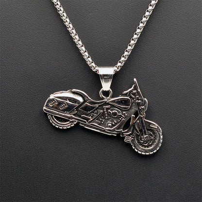 Motorbike Silver Stainless Steel Box Chain Necklace