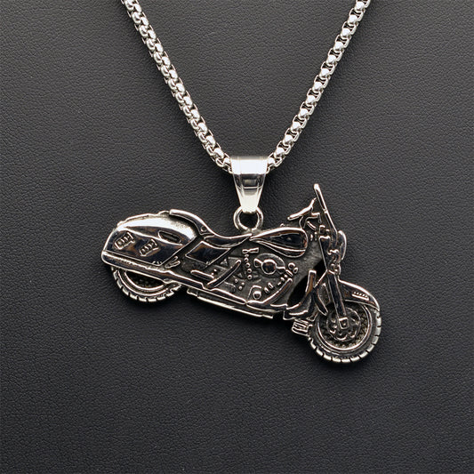 Motorbike Silver Stainless Steel Box Chain Necklace