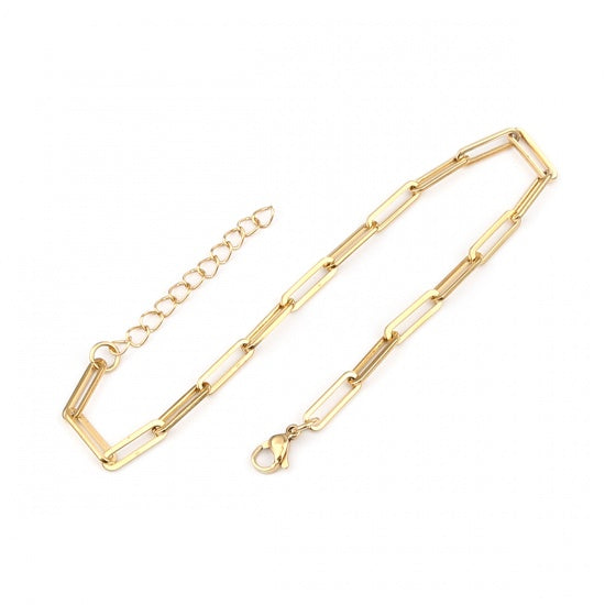 Paperclip Chain Golden Stainless Steel Anklet