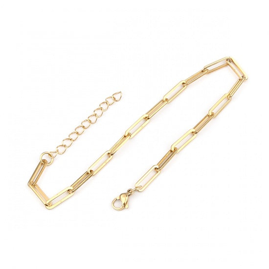 Paperclip Chain Golden Stainless Steel Anklet