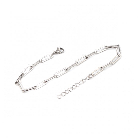 Paperclip Chain Silver Stainless Steel Anklet