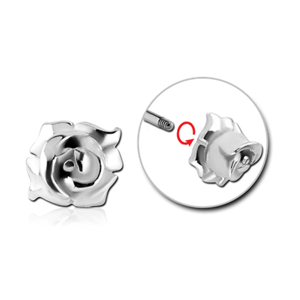 Rose Flower Silver Stainless Steel Externally Threaded Attachment