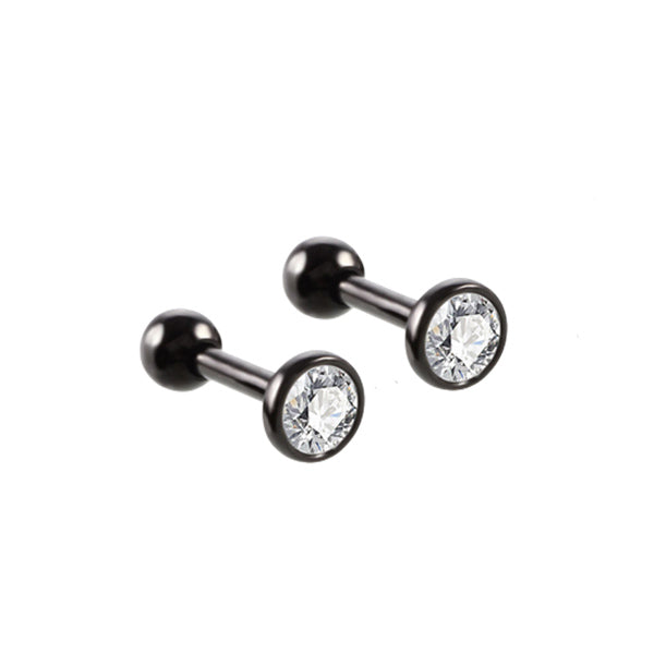 Round Clear CZ Black Stainless Steel Helix Tragus Cartilage Ear Studs