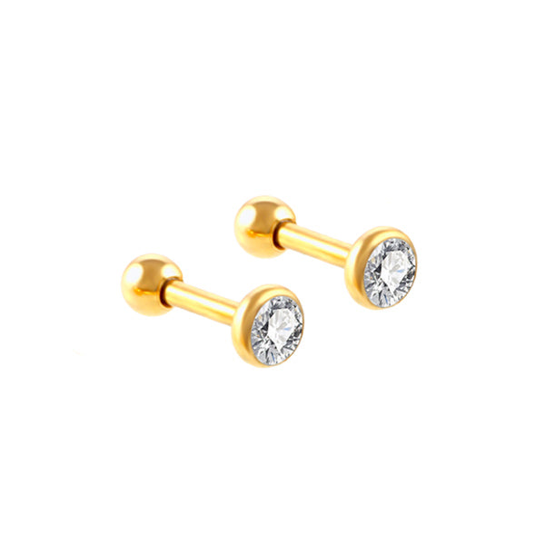 Round Clear CZ Golden Stainless Steel Helix Tragus Cartilage Ear Studs