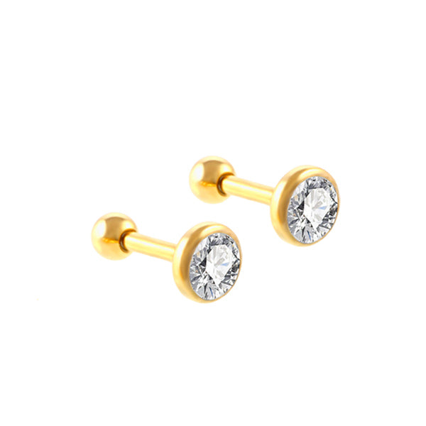 Round Clear CZ Golden Stainless Steel Ear Studs 3 Pairs 1.2mm/16g 3|4|5mm