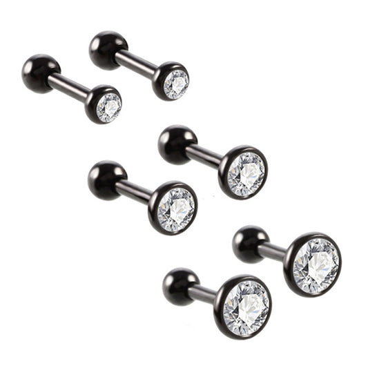 Round Clear CZ Black Stainless Steel Helix Tragus Cartilage Ear Studs