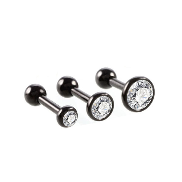 Round Clear CZ Black Stainless Steel Helix Tragus Cartilage Ear Studs