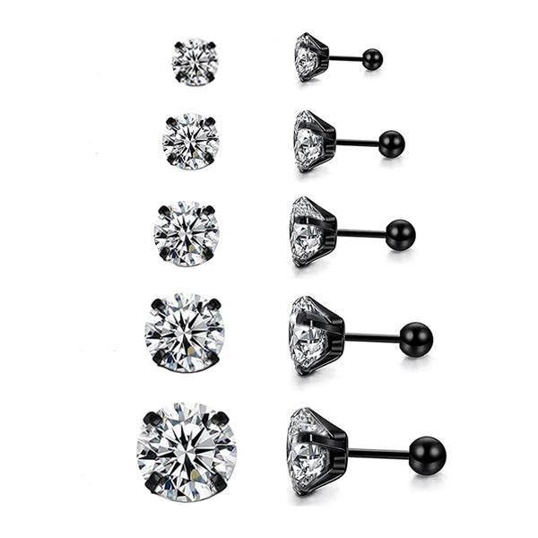 Round Clear CZ Black Stainless Steel Tragus Cartilage Helix Ear Stud