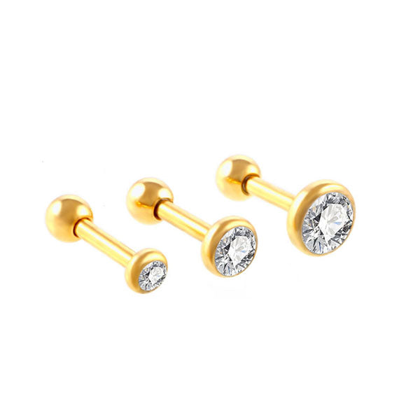 Round Clear CZ Golden Stainless Steel Helix Tragus Cartilage Ear Studs