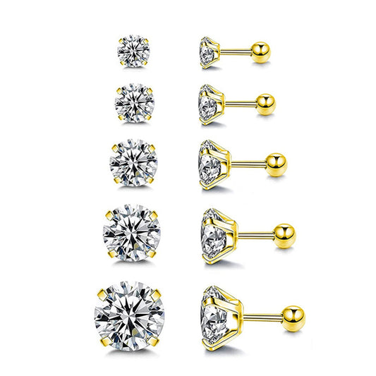 Round Clear CZ Golden Stainless Steel Tragus Cartilage Helix Ear Stud