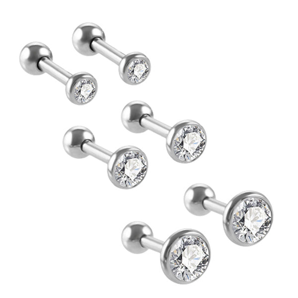 Round Clear CZ Silver Stainless Steel Helix Tragus Cartilage Ear Studs