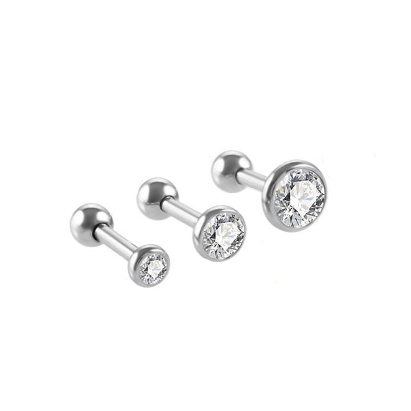 Round Clear CZ Silver Stainless Steel Helix Tragus Cartilage Ear Studs