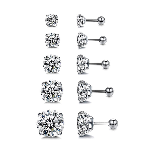 Round Clear CZ Silver Stainless Steel Tragus Cartilage Helix Ear Stud