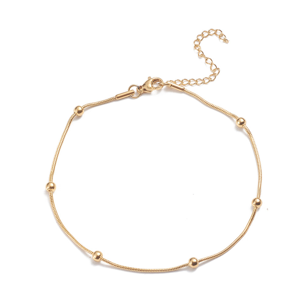 Satellite Snake Chain Golden Stainless Steel Anklet
