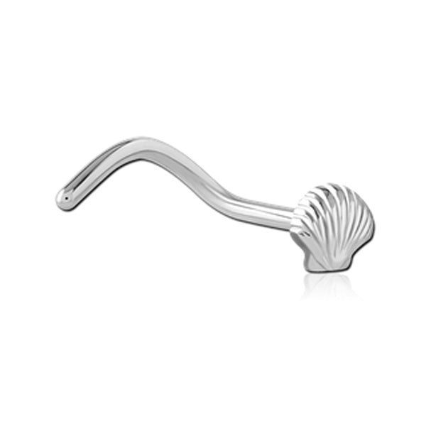 Scallop Shell Silver Stainless Steel Curved Screw Nose Stud