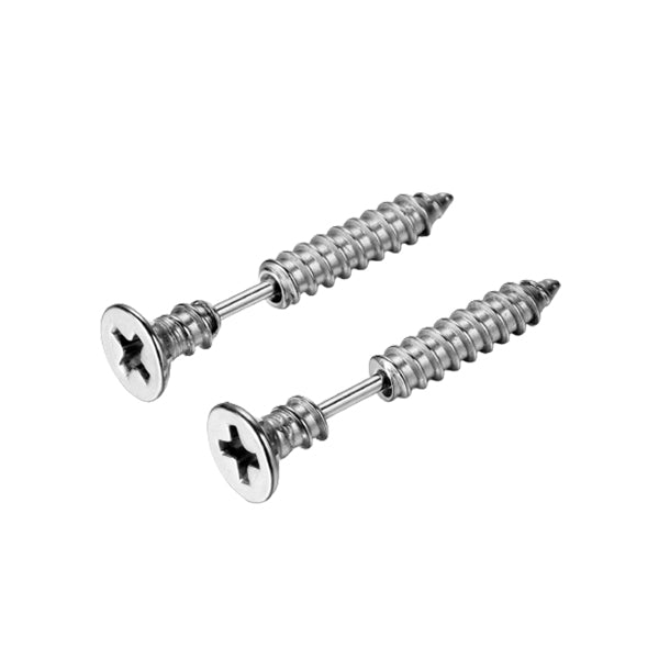 Screw Silver Stainless Steel Stud Earrings