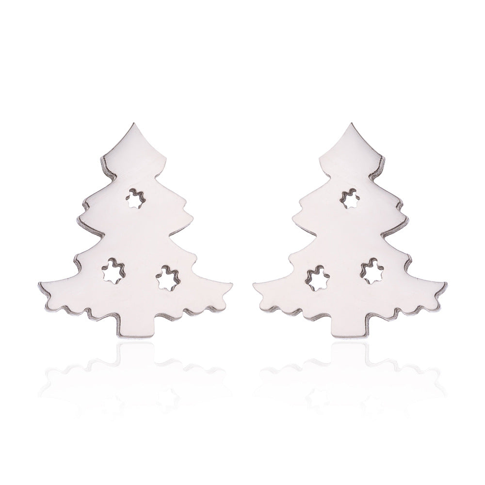 Christmas Tree Silver Stainless Steel Stud Earrings