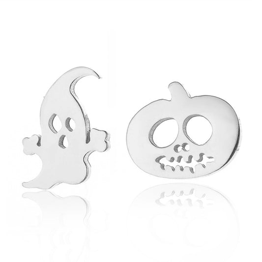 Ghost Pumpkin Silver Stainless Steel Stud Earrings