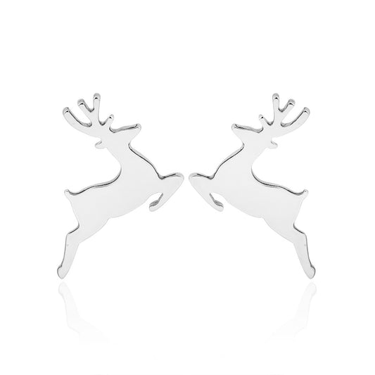 Reindeer Silver Stainless Steel Stud Earrings