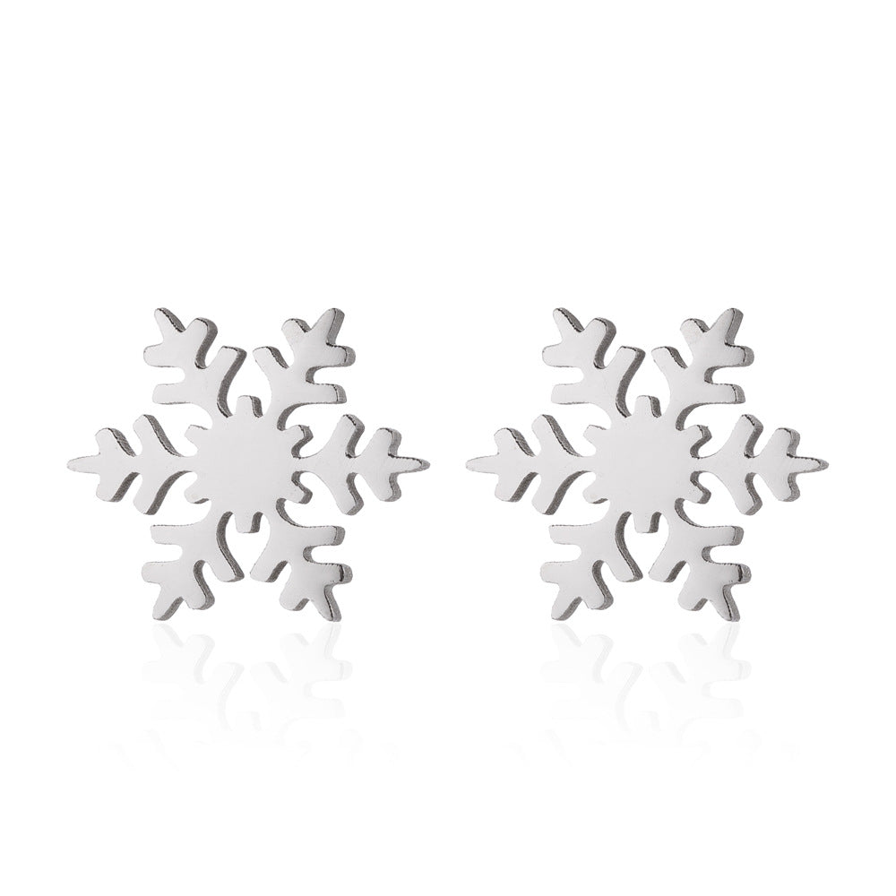 Snowflake Silver Stainless Steel Stud Earrings