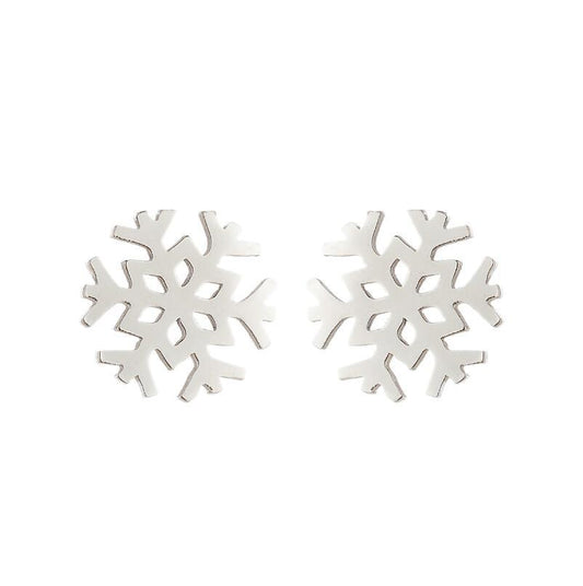 Snowflake Silver Stainless Steel Stud Earrings