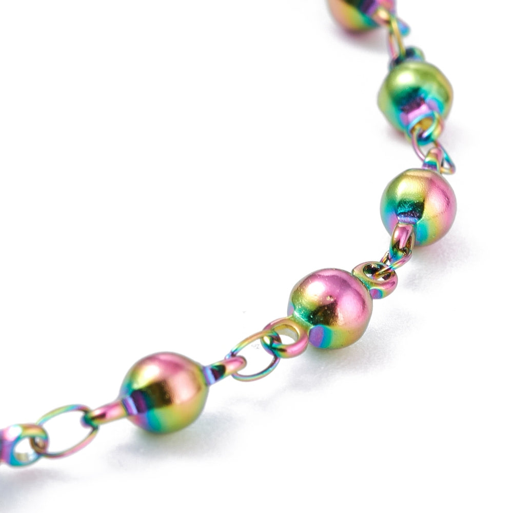 Ball Chain Rainbow Stainless Steel Anklet