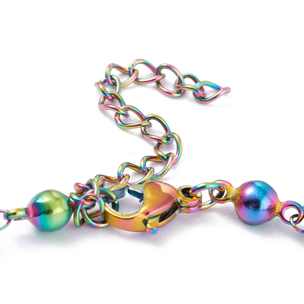 Ball Chain Rainbow Stainless Steel Anklet