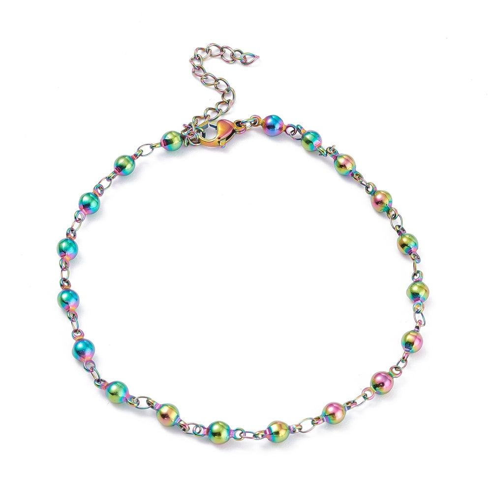Ball Chain Rainbow Stainless Steel Anklet