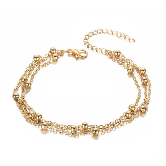 Satellite Three Layer Cable Chain Golden Stainless Steel Anklet