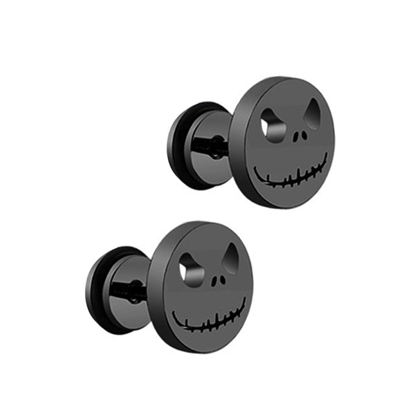 Skeleton Face Black Stainless Steel Stud Earrings