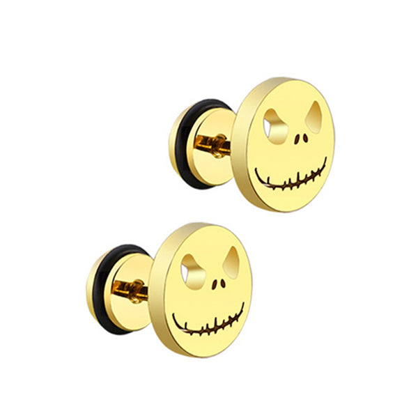 Skeleton Face Golden Stainless Steel Stud Earrings