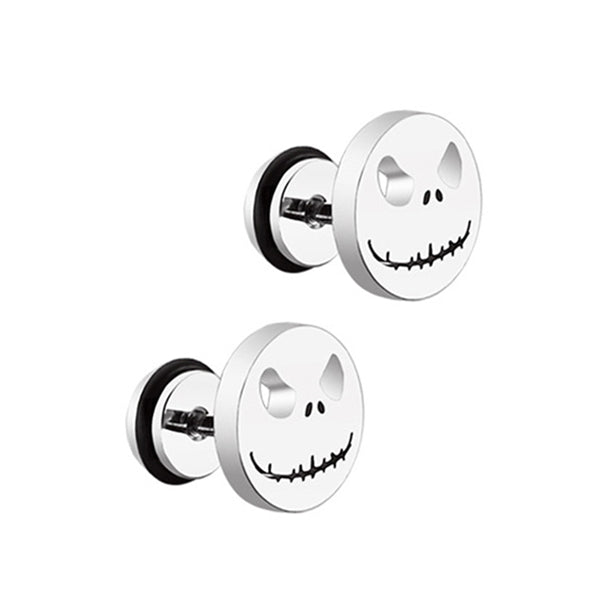 Skeleton Face Silver Stainless Steel Stud Earrings