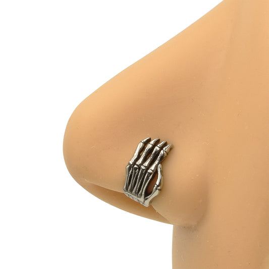 Skeleton Hand Silver Stainless Steel Nose Crawler