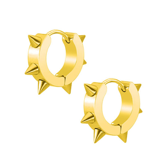 Spike Golden Stainless Steel Huggie Hoop Earrings