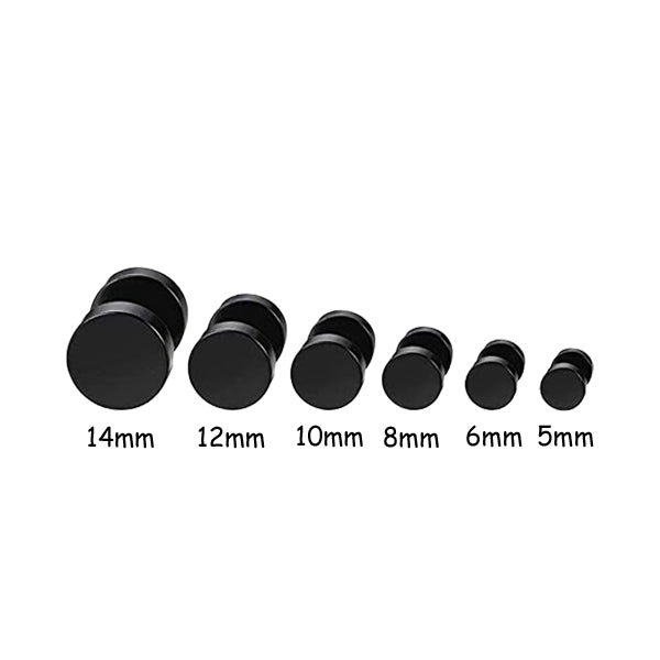 Round Black Stainless Steel Fake Ear Plugs 5|8|10mm