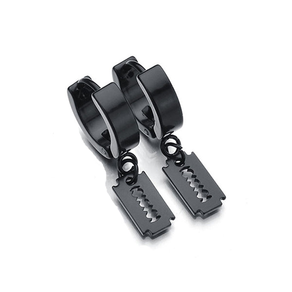 Razor Blade Black Stainless Steel Huggie Hoop Earrings