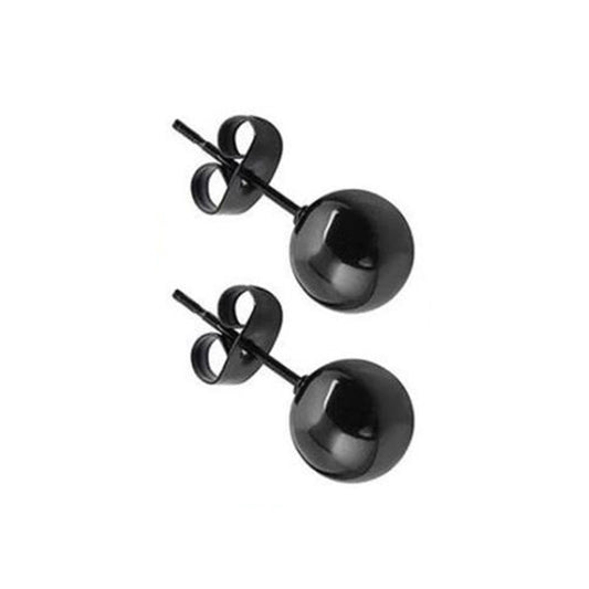 Round Ball Black Stainless Steel Stud Earrings 3|4|5|8mm