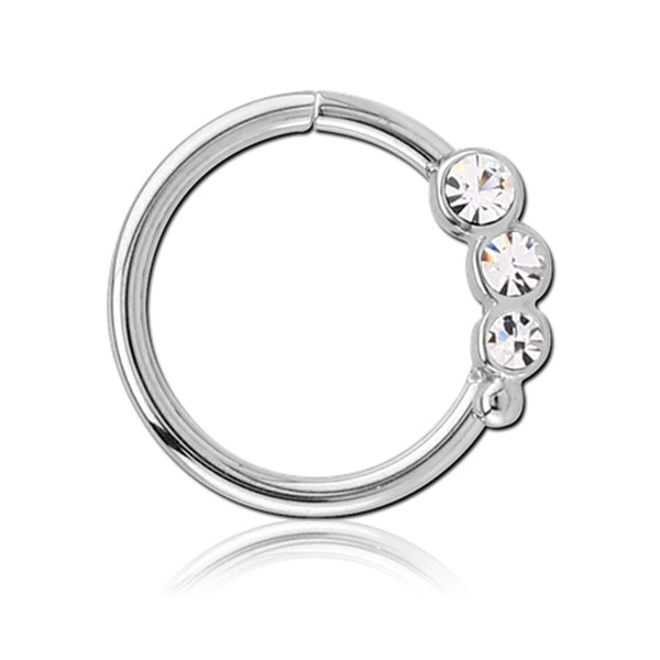 Circle Clear CZ Left Ear Silver Stainless Steel Seamless Daith Ring