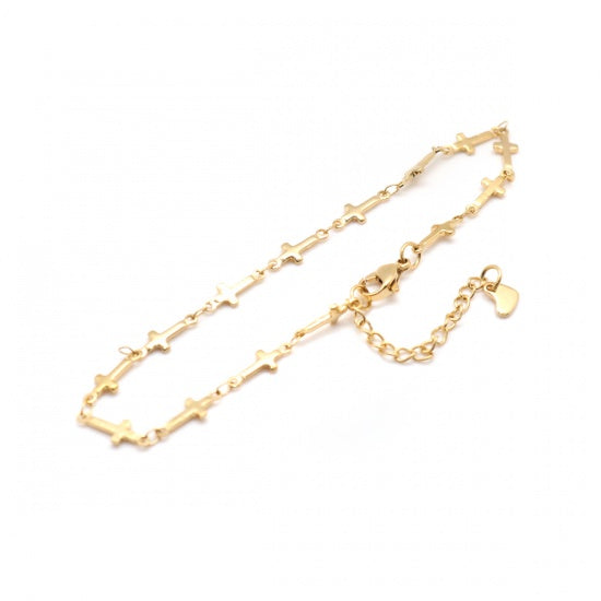 Cross Chain Golden Stainless Steel Anklet